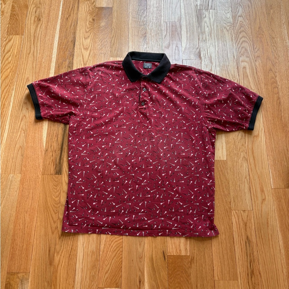 Haggar Cool 18 Vintage 90s Y2K Red Tee Pattern 100% Cotton Golf Polo Shirt XL